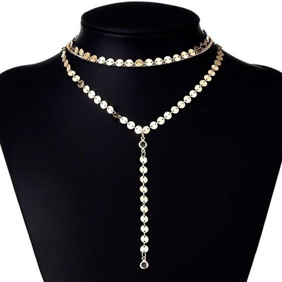 3 Layer Drop Down Necklace Gold  Sequince - Picture 2 of 4